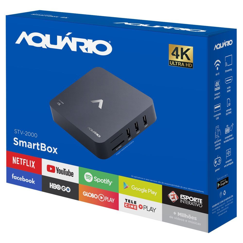 Smart Box TV Aquário STV2000 Android WiFi e USB Preto Loja VIVO