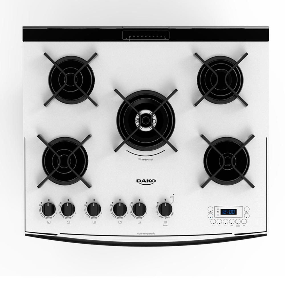 Fogão Dako Branco 5 bocas com mesa de vidro Dakolors Bivolt Loja VIVO
