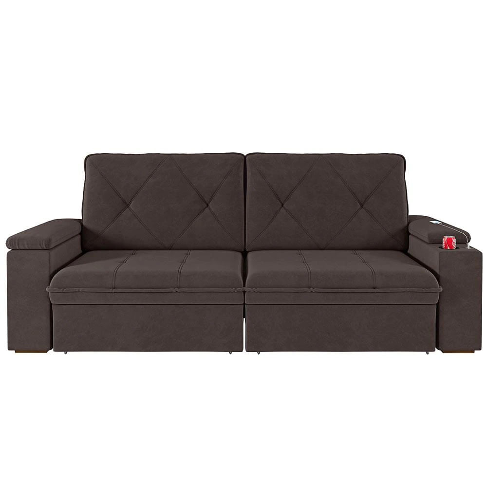 Sofá 5 Lugares San Diego Retrátil e Reclinável com Braço Porta Copo e